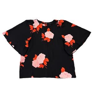 Who What Wear Black Floral Print Short Sleeve Blouse - SIZE S